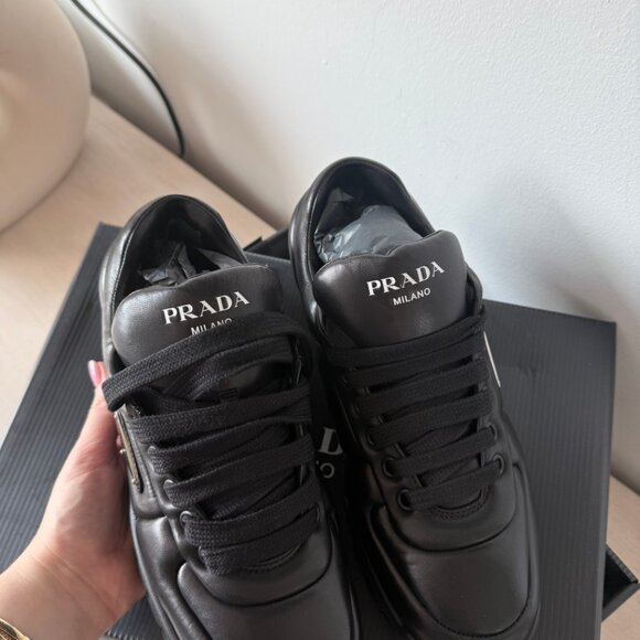 NWT Prada Platform Sneakers Padded Nappa Leather Lace Up Triangle Logo - Picture 7 of 12